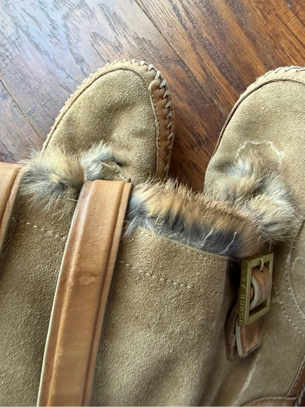 Tory Burch rabbit fur wrap Jaden leather boot no size 7.5 ditressed